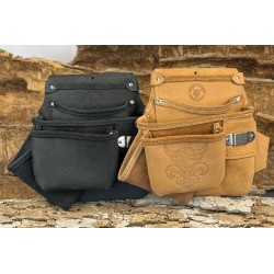 Sac à outils avec porte-marteau & ruban – multi-rangement gaucher en cuir de bœuf