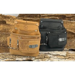 Sac à outils multirangement 4 poches, ruban, équerre & gun loop droitier en cuir de bœuf