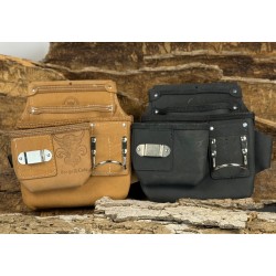 Sac à outils multirangement 4 poches, ruban, équerre & gun loop gauché en cuir de bœuf
