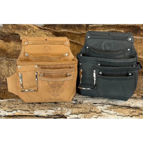 Sac à outils multirangement 5 poches&equerre droitier en cuir de bœuf